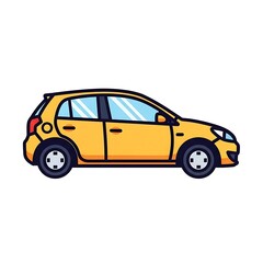 Fototapeta premium Yellow vintage car driving on road illustration.