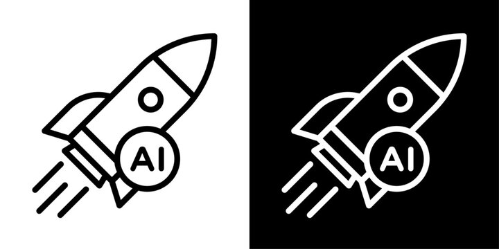 AI startup icon featuring rocket and AI representing innovation, product launch, and business growth.