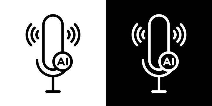 AI microphone icon featuring mic and AI representing voice recognition, speech AI, and voice assistant.