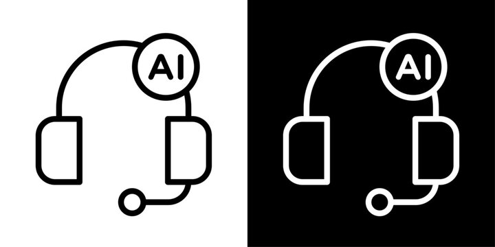 AI customer support icon featuring headset and AI representing virtual assistance and customer service.