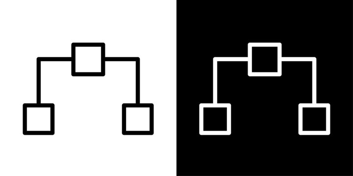 AI hierarchy icon featuring connected nodes representing system architecture, workflow, and network structure.