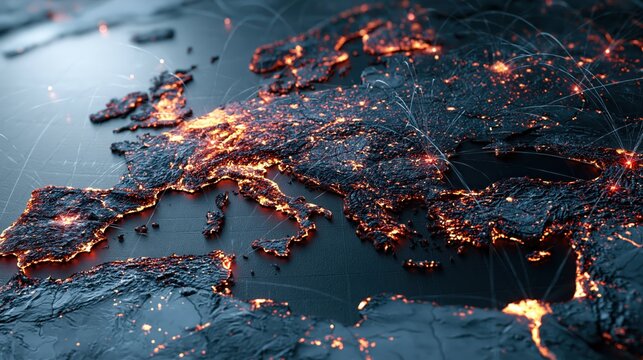 European geopolitical tension map with glowing conflict zones