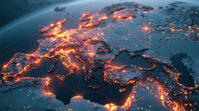 European geopolitical tension map with glowing conflict zones
