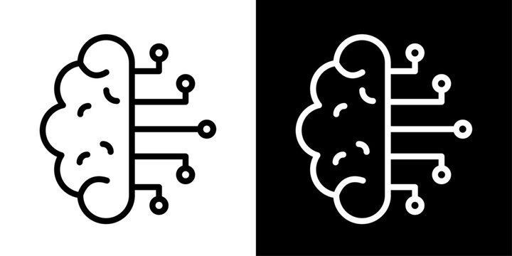 AI neural network icon featuring brain and circuits representing machine learning and intelligent processing.