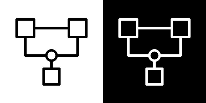 AI network diagram icon featuring connected nodes representing system architecture and data connectivity.