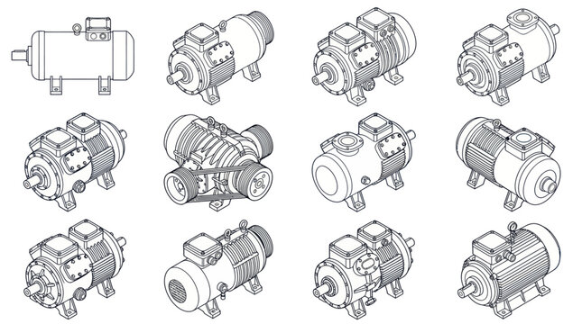Collection of Industrial Electric Motors and Compressors.