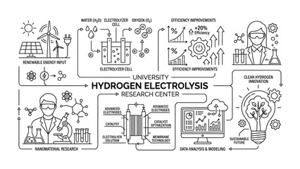 Obraz premium University Hydrogen Electrolysis Research Center Infographic Outline.
