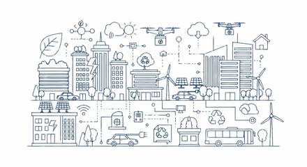 Fototapeta premium Smart City Technology and Infrastructure Network Illustration.