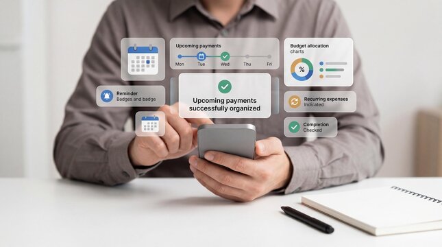 Man organizing upcoming payments on smartphone