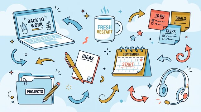 Back to Work Concept with Planning and Productivity Elements