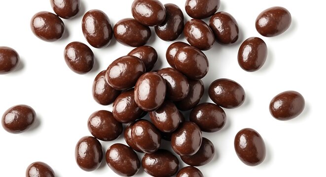 Dark Chocolate-Covered Espresso Beans: A pile of glossy, dark chocolate-covered espresso beans, offering a rich and indulgent treat for coffee and chocolate lovers.
