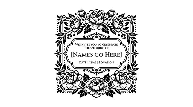 Elegant Floral Wedding Invitation Template with Ornate Border