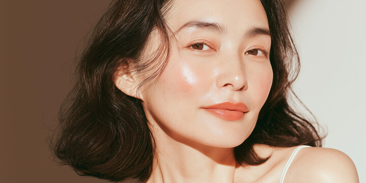 日本人, 女性, 50代, 40代, ミドル, シニア, 美容, スキンケア, エイジングケア, 健康, ライフスタイル, 美人, ナチュラル, 清潔感, 透明感, 白背景, コピースペース, 広告素材, 信頼感, 微笑み, ウェルビーイング, 上半身, 視線, ポニーテール, 化粧品, エステ, 自己肯定感, オーセンティック, ポジティブエイジング, 日本, ウェルエイジング, サプリメント,