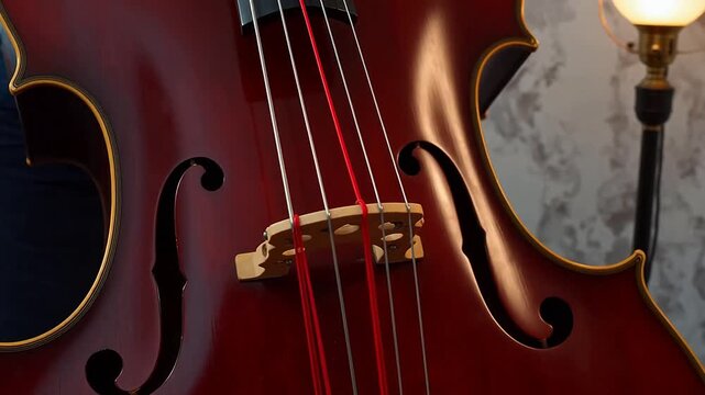 Close-up of a Vibrating Double Bass Pizzicato String