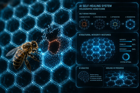 AI Self-Healing Holographic Honeycomb Inspired by Biomimetic Engineering