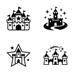 Obraz premium Black and white castle icons set.