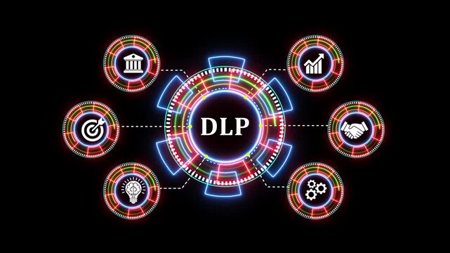 Digital diagram with glowing circles and data flow animation.