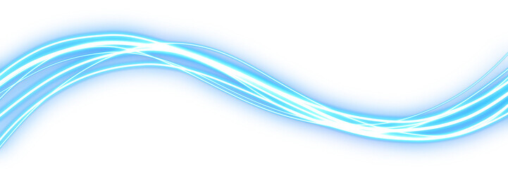 Glowing blue neon wave lines overlay on transparent background © irham
