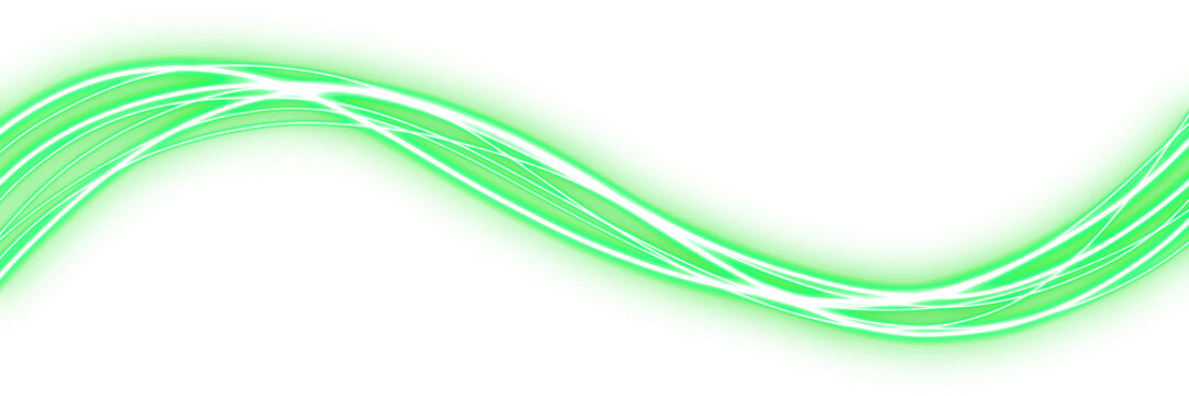 Neon Green Glowing Smooth Curved Multi Wave Line on a Transparent Background