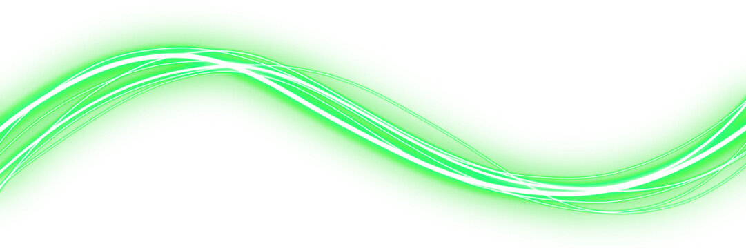 Dynamic Green Neon Light Flow Wave Band Isolated on a Transparent Background