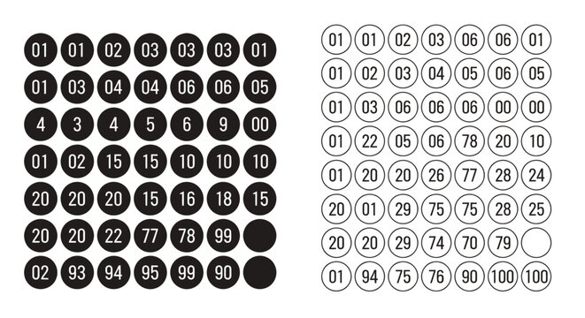 Abstract black circular bingo ball grid and numeric ring composition for graphic design and pattern exploration.
