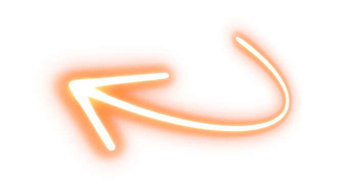 Futuristic orange neon light arrow cursor isolated transparent