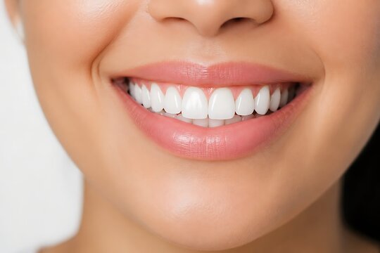 Close up of beautiful woman perfect smile with white teeth, healthy lips skincare concepts, AI Generated