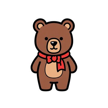 Cartoon brown bear holding honey jar smiling.