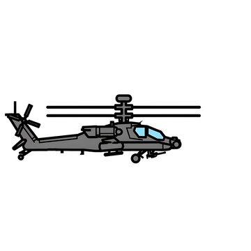 Military attack helicopter in flight silhouette.