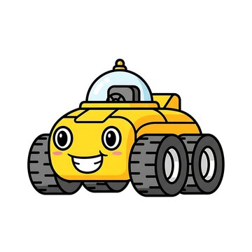 Cute smiling yellow cartoon school bus with happy face.