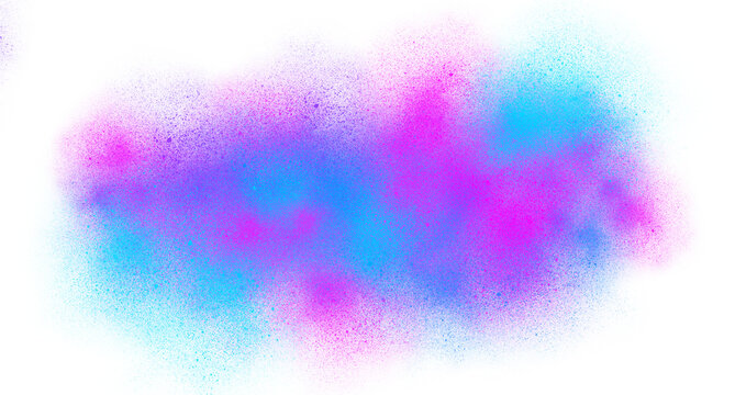 Neon pink and blue spray paint splatter on transparent background