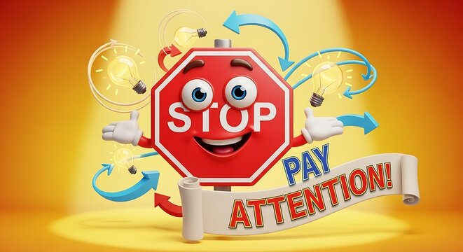 Stop Signs Urgent Message - Pay Attention and Focus Now.