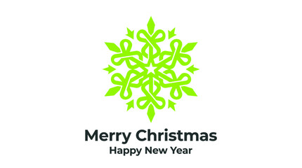 Green Snowflake Logo with Merry Christmas Happy New Year Text © evol