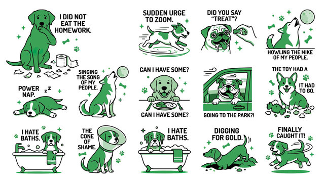 Funny Dog Illustrations with Humorous Captions - Pet Lifestyle Scenes