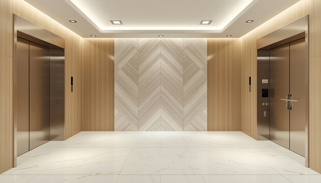 Clean office interior with two elevators