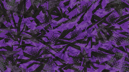 Abstract Purple Camouflage Racing Background with Sharp Geometric Shards and Halftone Pattern © Nj Art