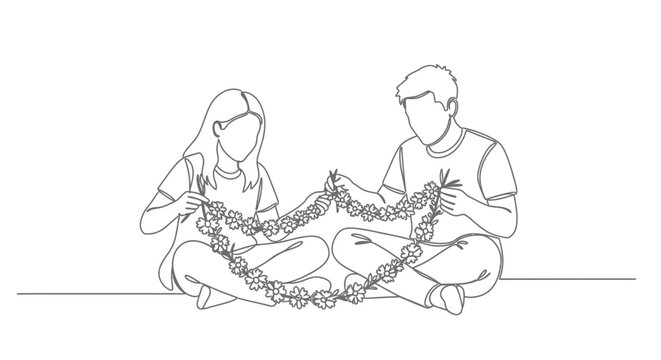 Two people holding a large chain together in a circle.