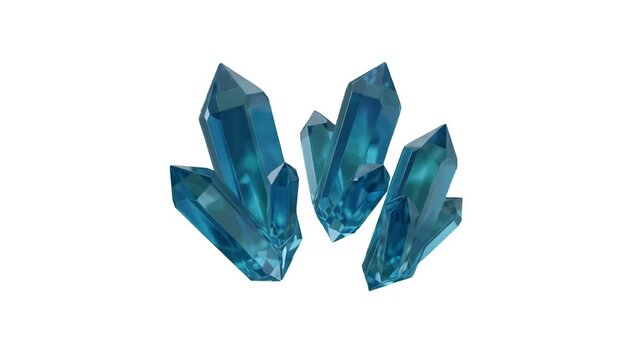 A clustered set of sparkling, translucent blue crystals with sharp, jagged geometric edges. These magical mineral assets are perfect for fantasy games, sci-fi visual effects, or mystical motion graphi