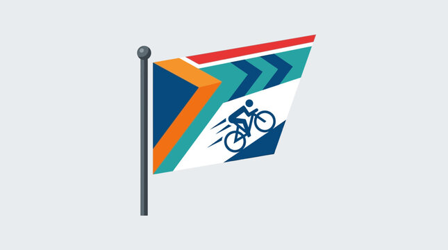 Cycling Sport Flag with Cyclist Silhouette on Hill