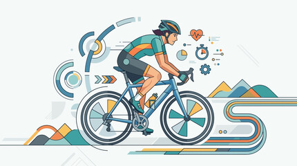 Fototapeta premium Woman cyclist with fitness data, healthy lifestyle