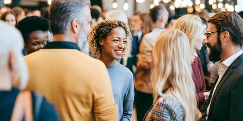 Obraz premium A Mixed Crowd of Professionals Gathered for an Indoors Networking Conference