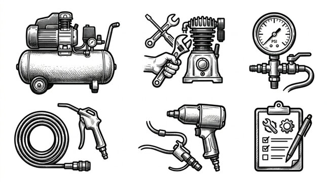 Industrial tools and equipment icons.