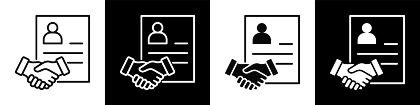 Employment Contract Icon sheet with black and white background style collection