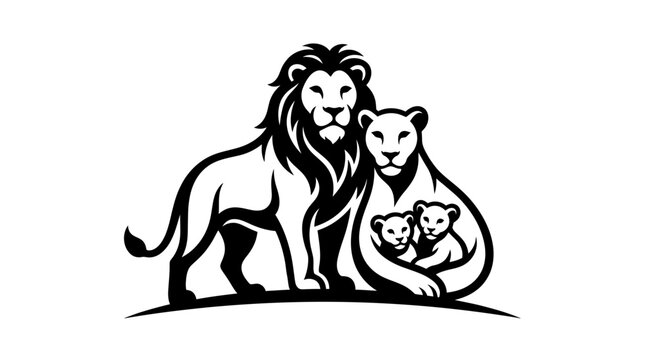 Lion Family Silhouette, King Leo, Queen, Cubs, Wildlife, Majestic