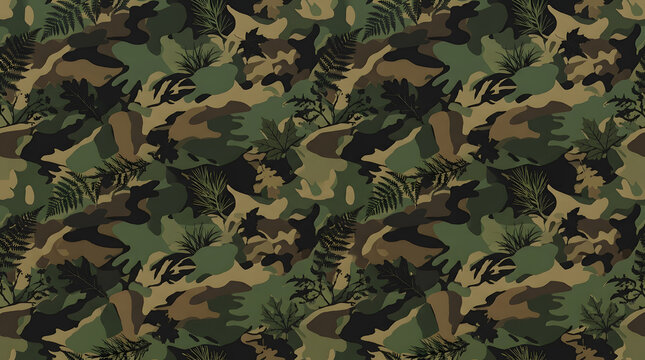Forest camouflage pattern with leaves and organic shapes