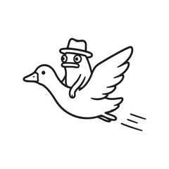 Obraz premium Whimsical Illustration of a Cute Frog Riding a Flying Duck