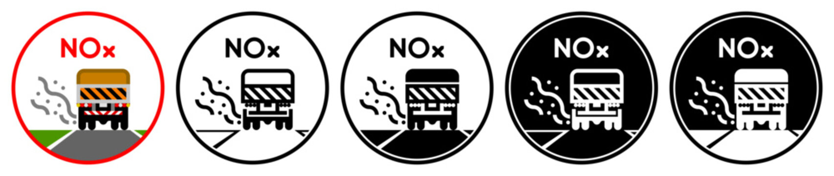Flat icons of nitrogen monoxide pollution (NOx), in outline and solid styles