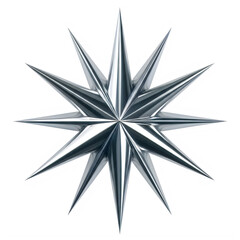 Fototapeta premium Shiny metallic compass rose star icon with sharp points and realistic chrome texture isolated on transparent background