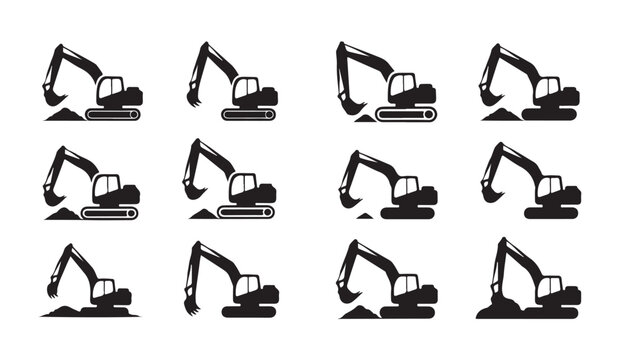 Sequence of excavator digging movements for construction animation or instructional guide.