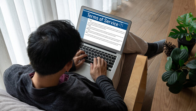 Online term of service conditions showing brisk rules and regulations in using the website on device screen for users to make an agreement to the online term of service